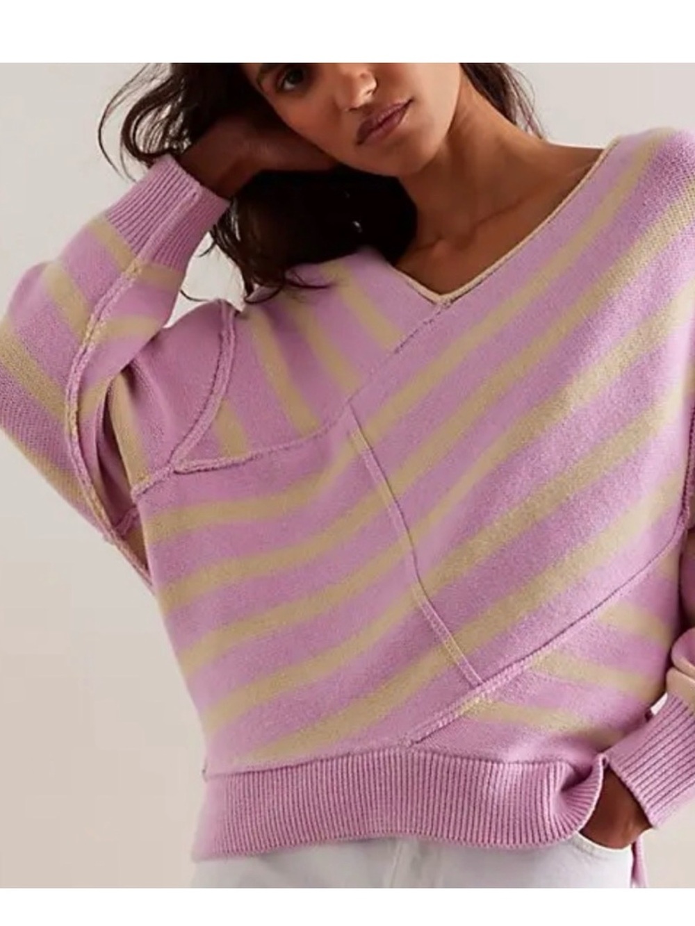 Free People We the Free Crossroads Striped Pullover Sweater in Ice Orchid L